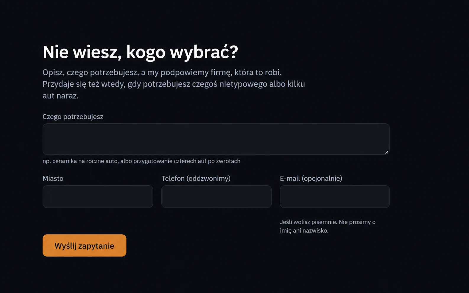 Zapytanie dla klientów, którzy nie wiedzą, co wybrać
